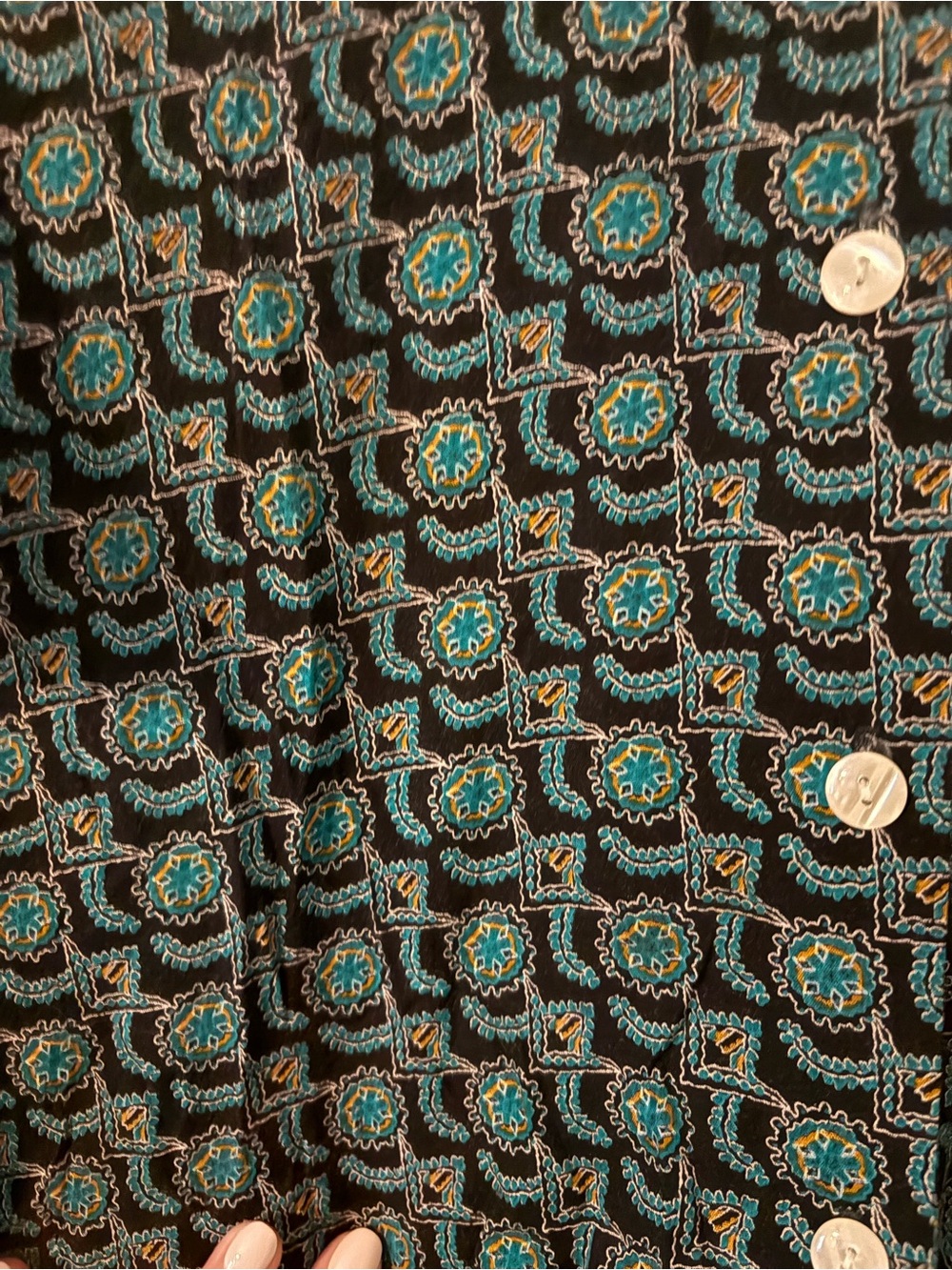 90s Vintage 2 Piece Skirt Set Eyelet Collar Rayon Made in USA L - Picture 5 of 10